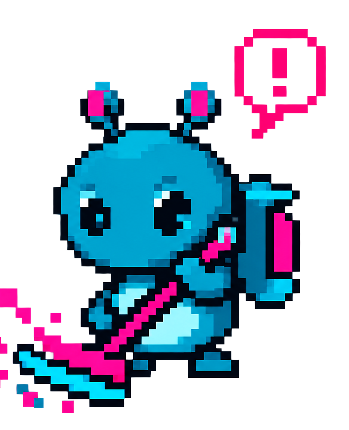 aimon mascot: a pixel guardian creature sweeps orphan processes away